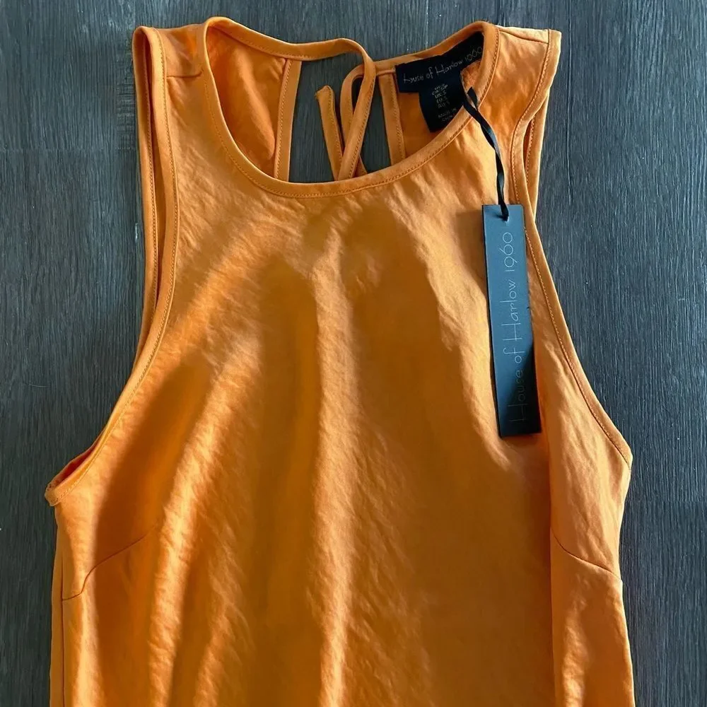 House of Harlow 1960 Orange Satin Midi Dress - Picture 3 of 6